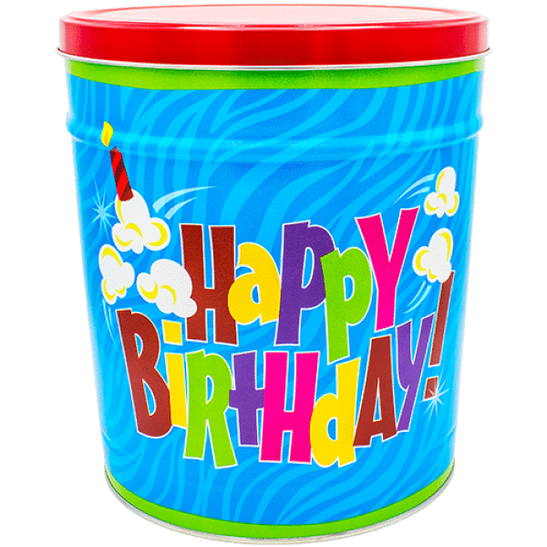 Happy Birthday Canister Popped Popcorn Tin